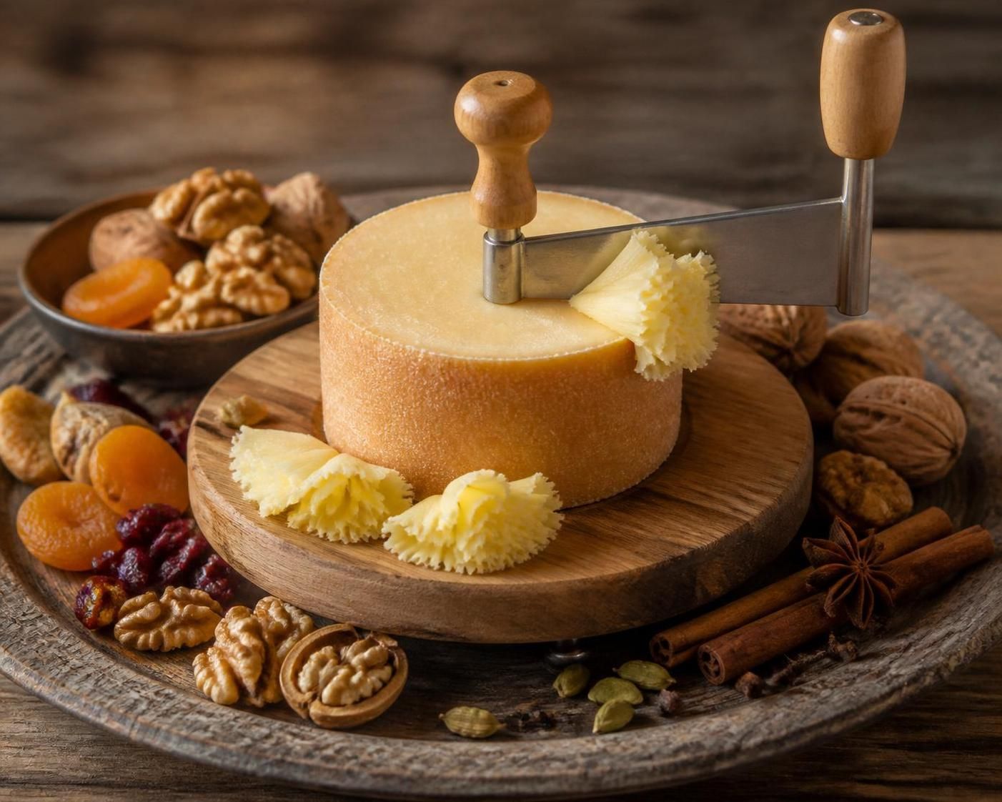 découvrez la girolle, l’ustensile incontournable pour transformer vos plateaux de fromage en véritables œuvres gourmandes, en sculptant élégamment la tête de moine.