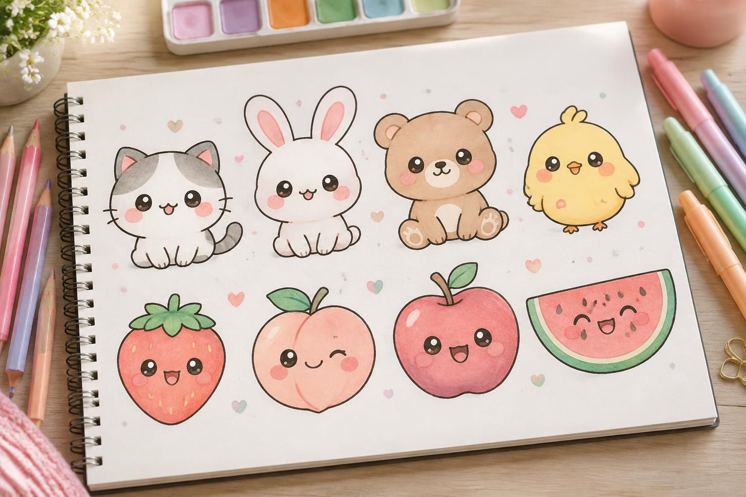 découvrez des dessins kawaii faciles à faire : filles, animaux et fruits mignons à dessiner étape par étape, même pour les débutants.